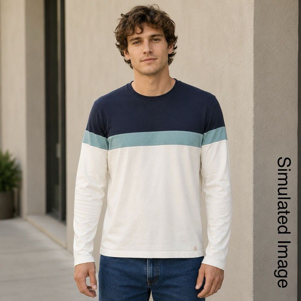 Men's Long-Sleeve Colorblock Crewneck Shirt - Navy, Seafoam & White